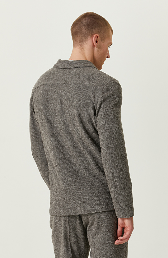 Çizgili Örme Bej Ceket