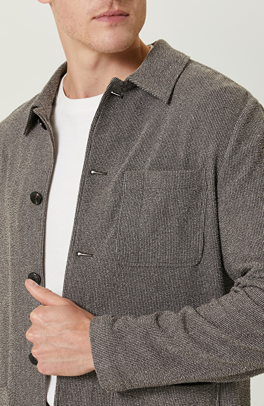 Çizgili Örme Bej Ceket