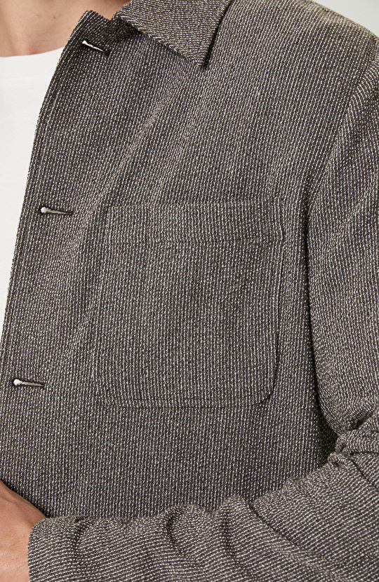 Çizgili Örme Bej Ceket