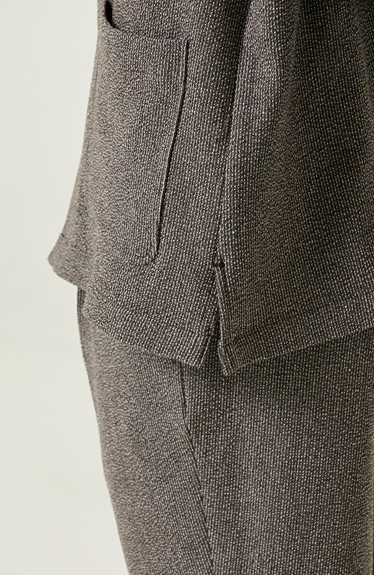 Çizgili Örme Bej Ceket