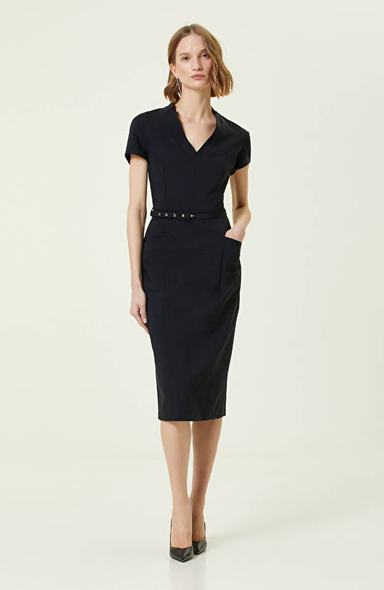 Lacivert Midi Elbise