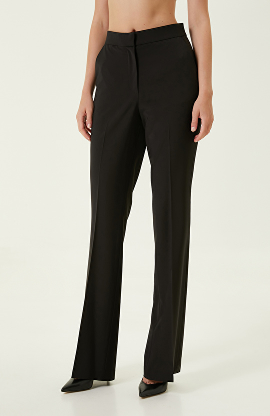 Siyah Yün Karışımlı Pantolon