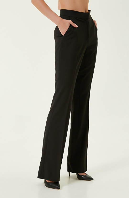 Siyah Yün Karışımlı Pantolon