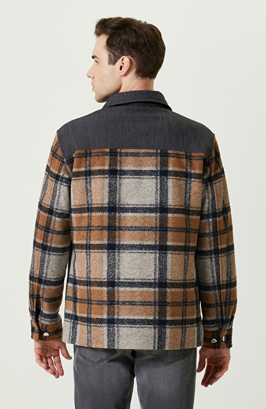 İndigo Gömlek Yaka Ekose Mont