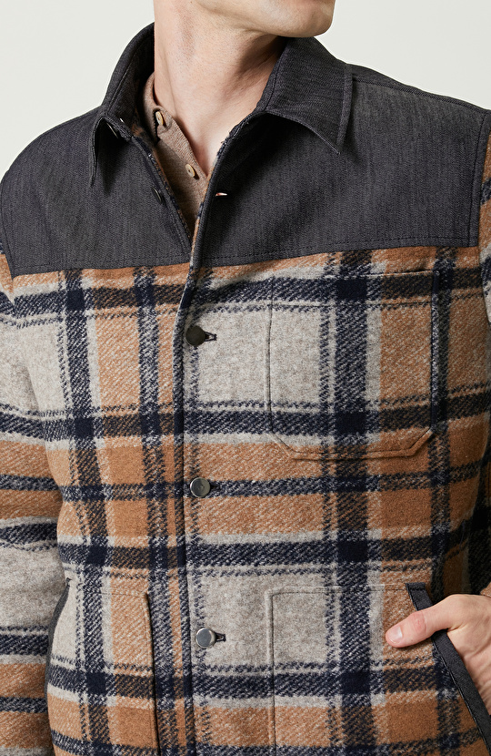 İndigo Gömlek Yaka Ekose Mont