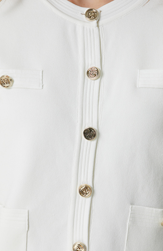 Ekru Logo Düğmeli Triko Ceket
