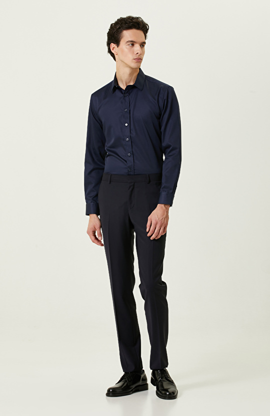 Lacivert Non-Iron Saten Gömlek