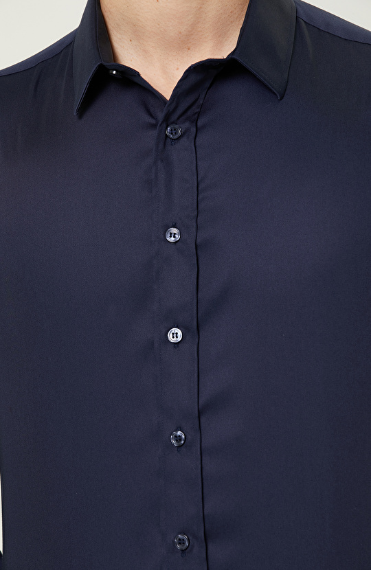 Lacivert Non-Iron Saten Gömlek
