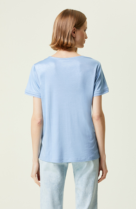 Mavi Kısa Kollu V Yaka T-Shirt