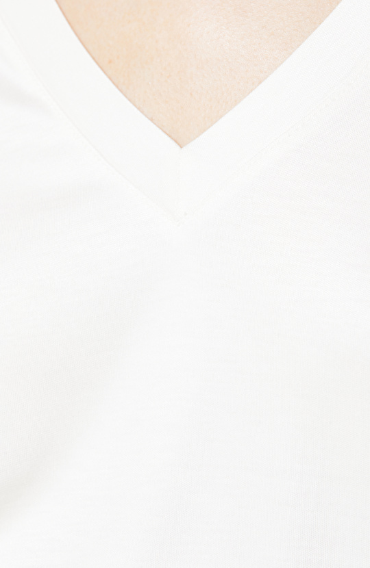 Ekru Kısa Kollu V Yaka T-Shirt