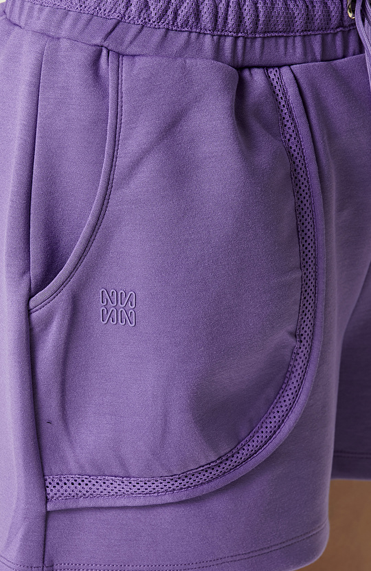 Mor Cepli Penye Şort