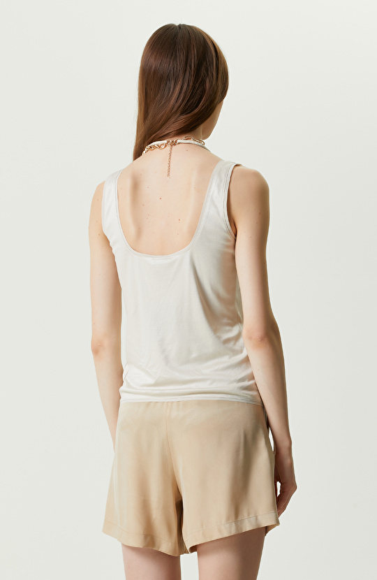 Taş Rengi Kare Yaka Askılı T-shirt