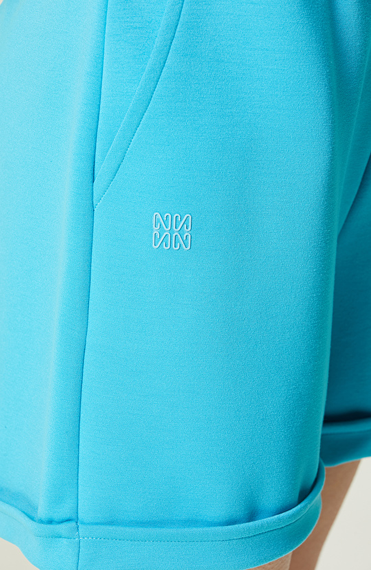 Turkuaz Duble Paça Mini Şort