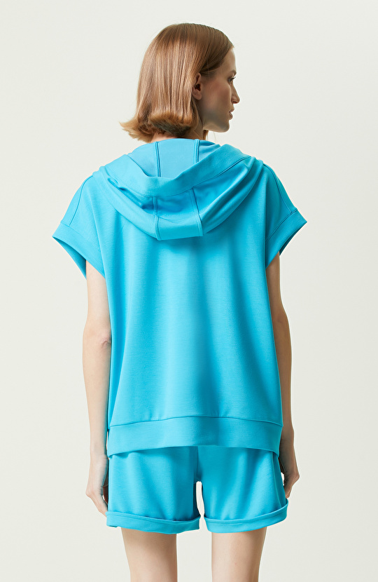Düz Turkuaz Kısa Kollu Sweatshirt