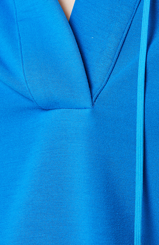 Saks Mavisi Kısa Kollu Kapüşonlu Sweatshirt