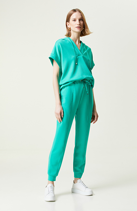 Yeşil Kısa Kollu Kapüşonlu Sweatshirt