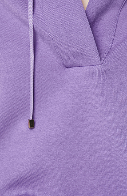 Mor Kısa Kollu Kapüşonlu Sweatshirt