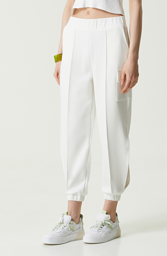 Ekru Lastikli Kargo Cepli Eşofman