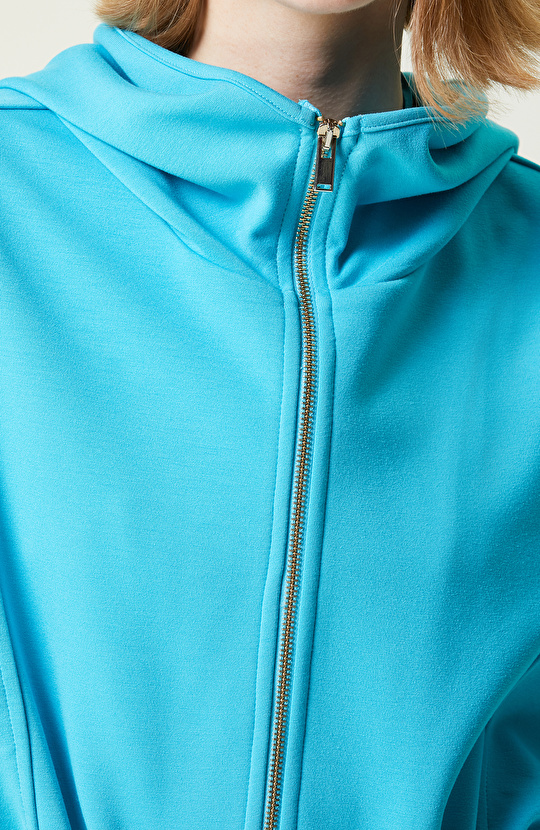 Turkuaz Kapüşonlu Kısa Kollu Ceket