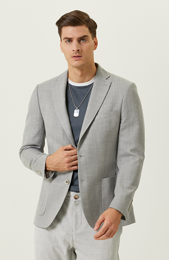 Gri Desenli Blazer Ceket