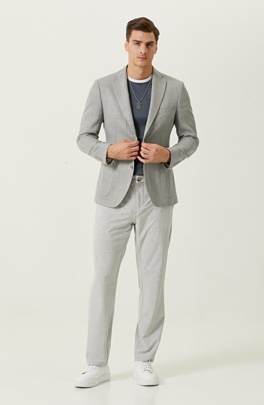 Gri Desenli Blazer Ceket