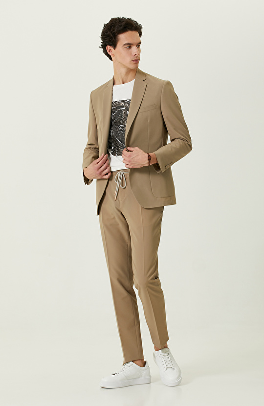 Camel Gofre Blazer Ceket