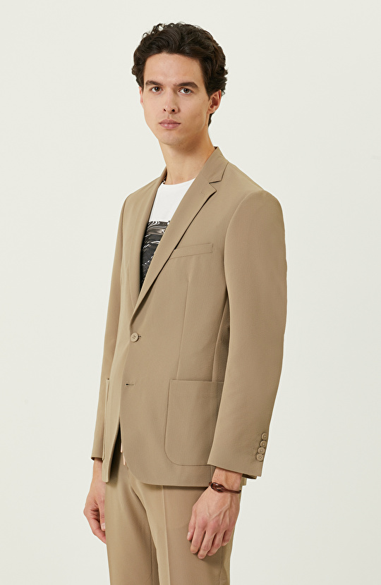 Camel Gofre Blazer Ceket