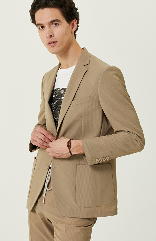 Camel Gofre Blazer Ceket