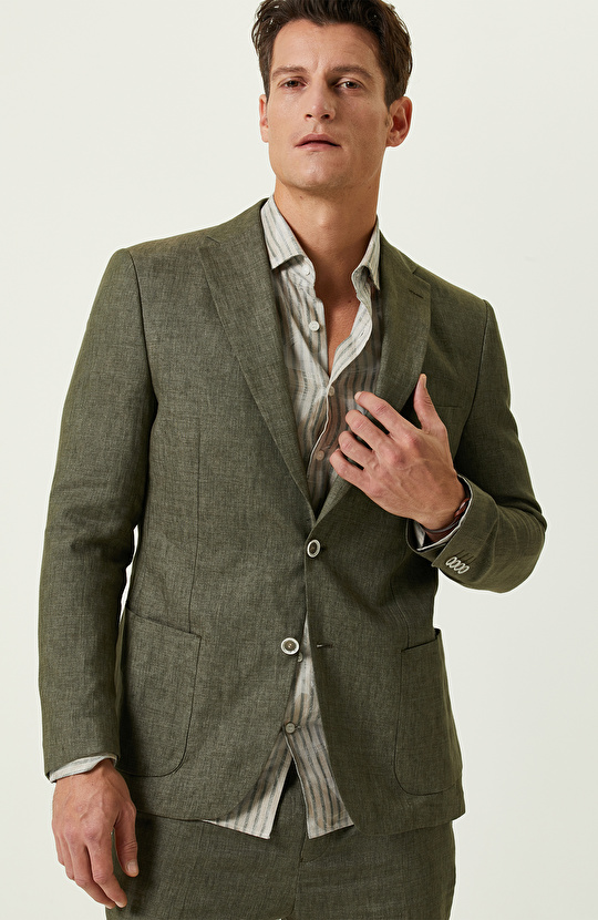 Haki Keten Blazer Ceket