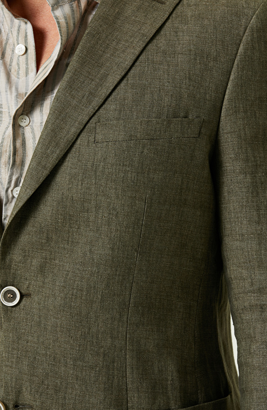 Haki Keten Blazer Ceket