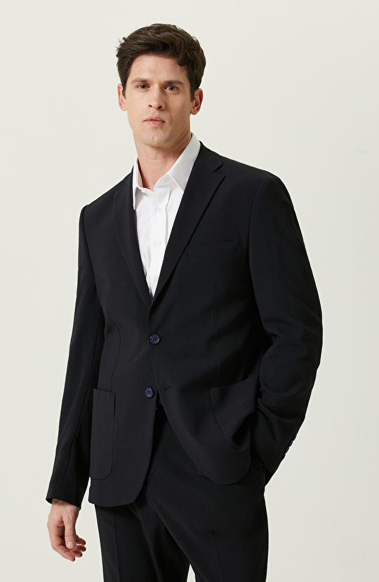 Gofre Desenli Mono Yaka Lacivert Takım Elbise