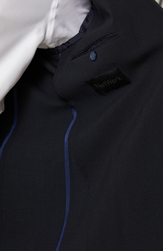 Gofre Desenli Mono Yaka Lacivert Takım Elbise