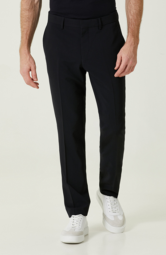 Gofre Desenli Düz Paça Lacivert Pantolon