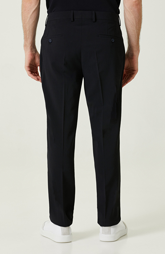 Gofre Desenli Düz Paça Lacivert Pantolon