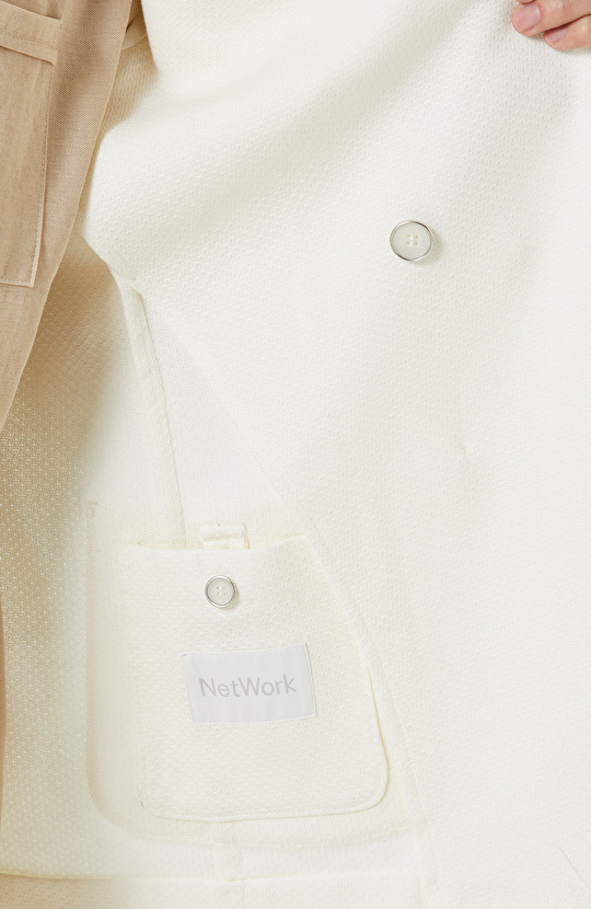 Ekru Pamuklu Kruvaze Ceket