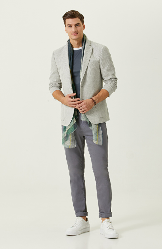 Gri Örme Blazer Ceket