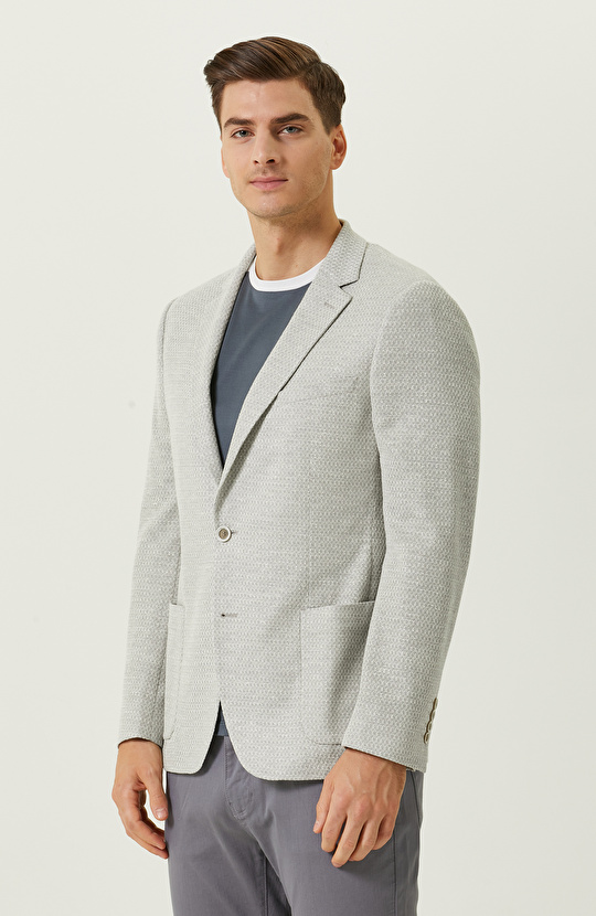 Gri Örme Blazer Ceket