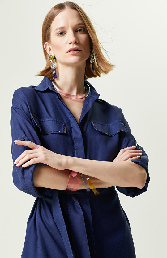 Kısa Kollu Lacivert Denim Elbise