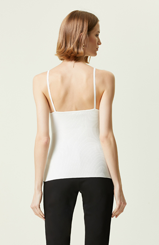 Ekru Askılı V Yaka Triko Atlet