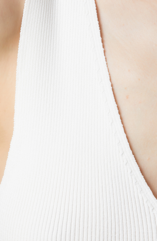 Ekru Askılı V Yaka Triko Atlet