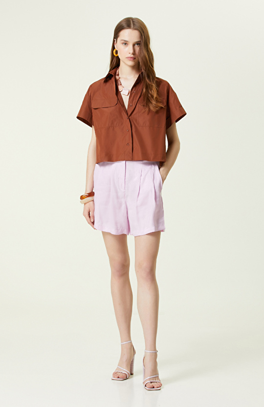 Pembe Yüksek Bel Bol Paça Şort