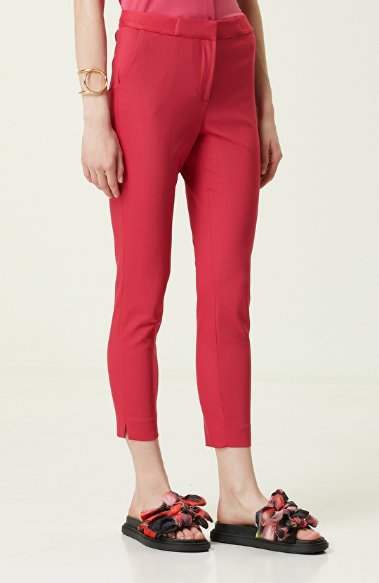 Fuşya Beli Lastikli Dar Paça Pantolon