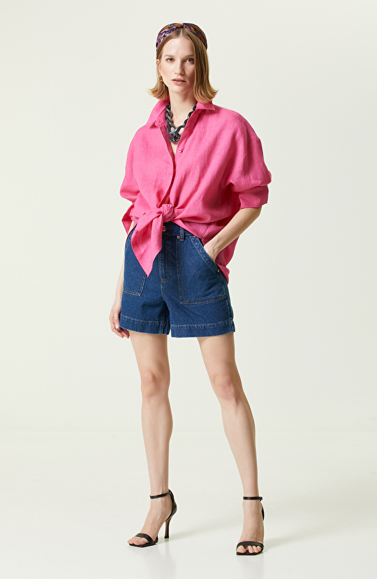Fuşya Keten Gömlek