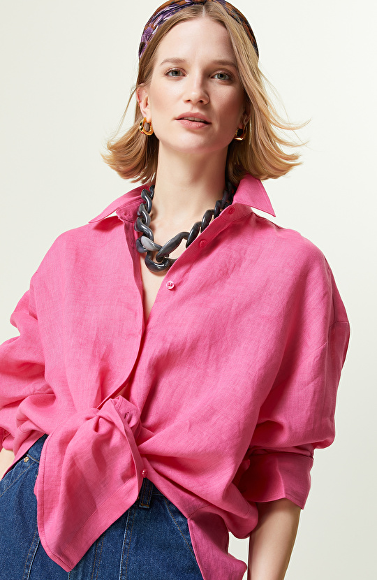 Fuşya Keten Gömlek