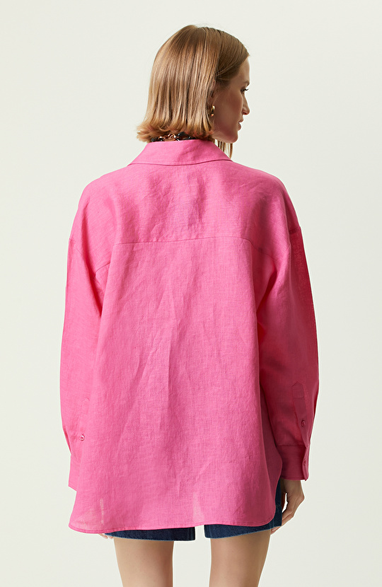Fuşya Keten Gömlek