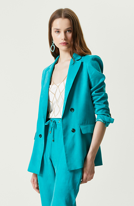 Ördek Başı Yeşil Dokuma Blazer Ceket