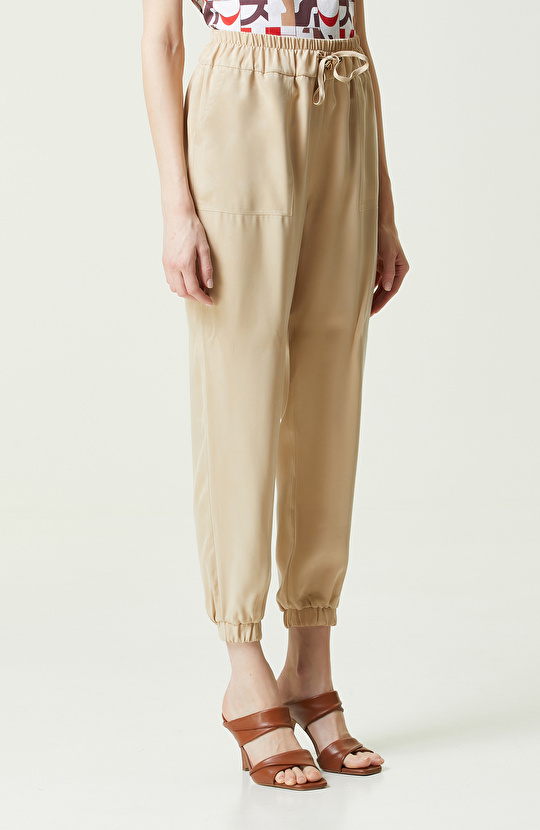 Bej Yüksek Bel Dar Paça Pantolon