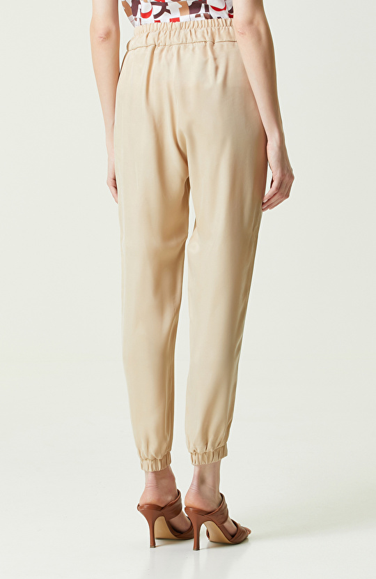 Bej Yüksek Bel Dar Paça Pantolon