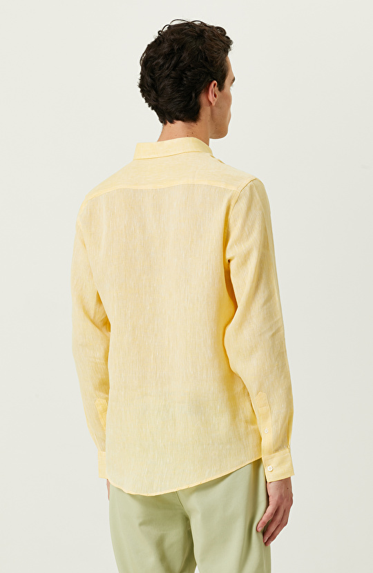 Sarı Uzun Kollu Keten Gömlek