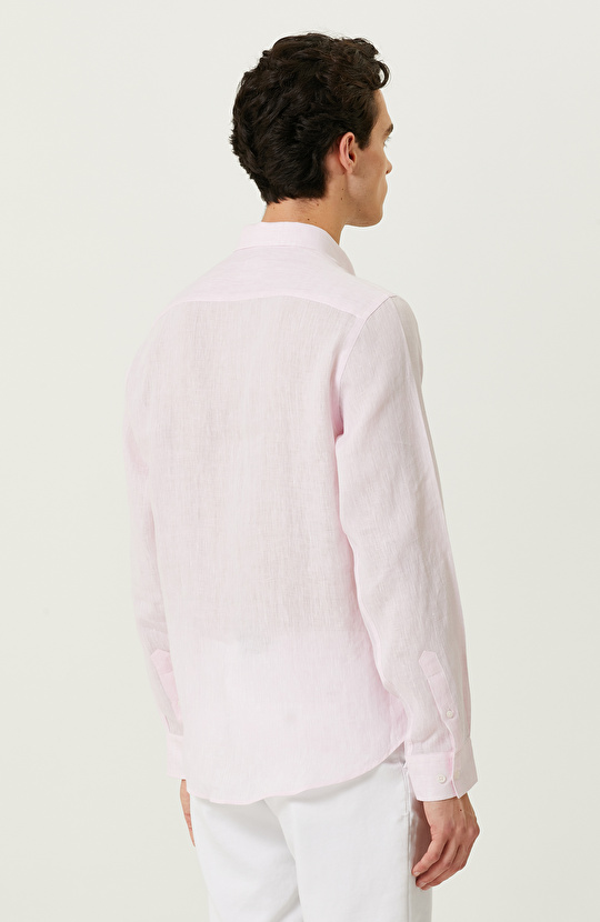 Pembe Uzun Kollu Keten Gömlek